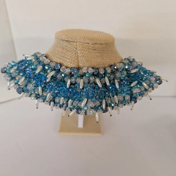 Vintage Collar For Crew Neck Sweater In The 1950 Blue Beaded - Picture 2 of 6